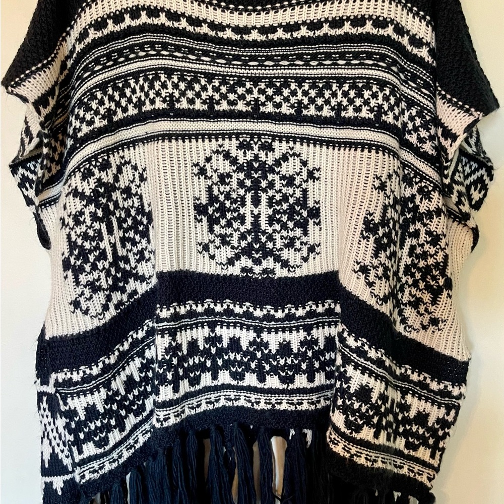 Navy and Cream Patterned Women's Sweater